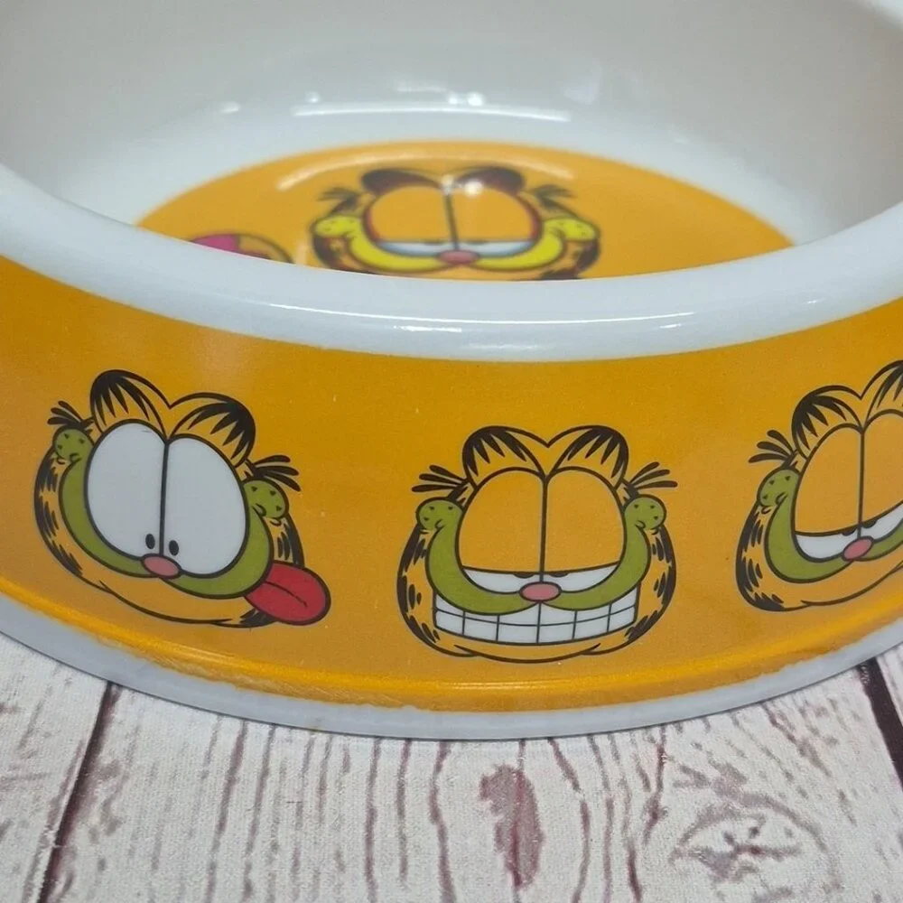 Nickoledin Garfield Bowl Dog Cat Food Water Dish, Yellow, 7in, Lot Of 2